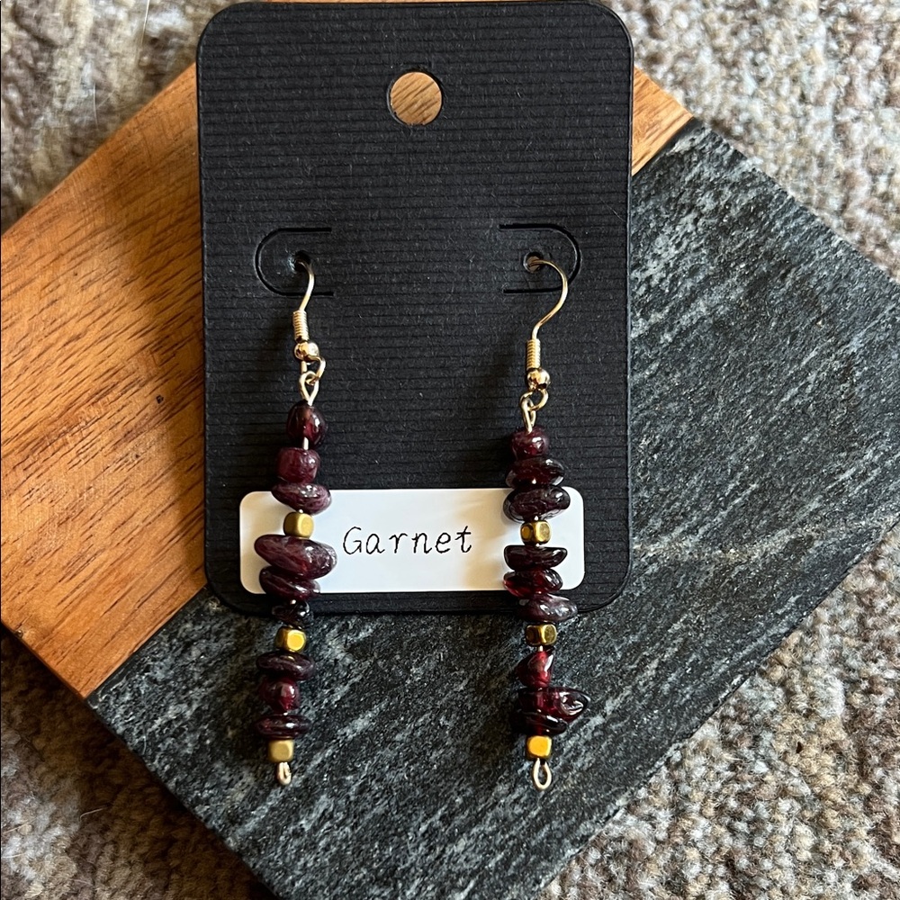Handmade Garnet and Gold Beaded Earrings